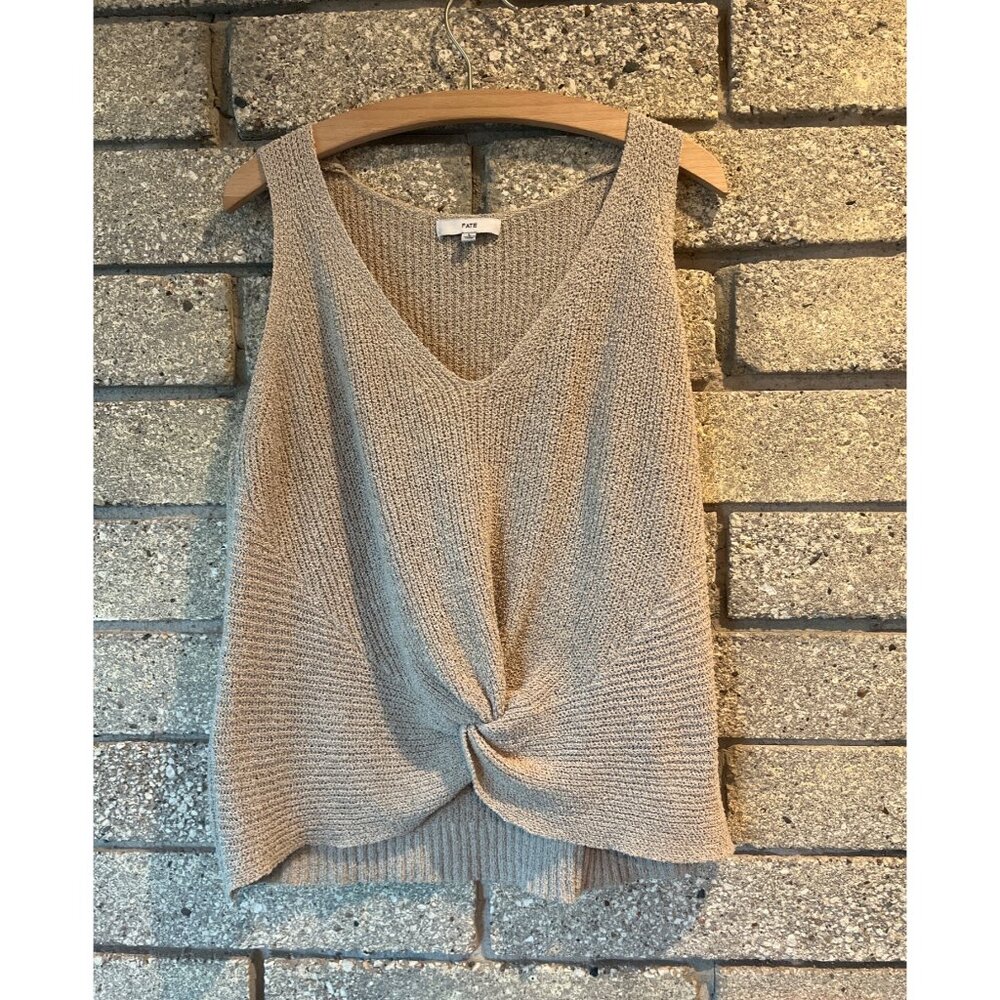 Twist Front Knit Tank Top By Fate In Light Beige Size L Womens Sleeveless V-Neck
